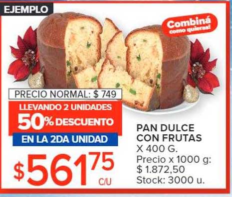 Carrefour Pan Dulce Con Frutas Llevando 2 Unidades 50% Descuento En La 2da Unidad