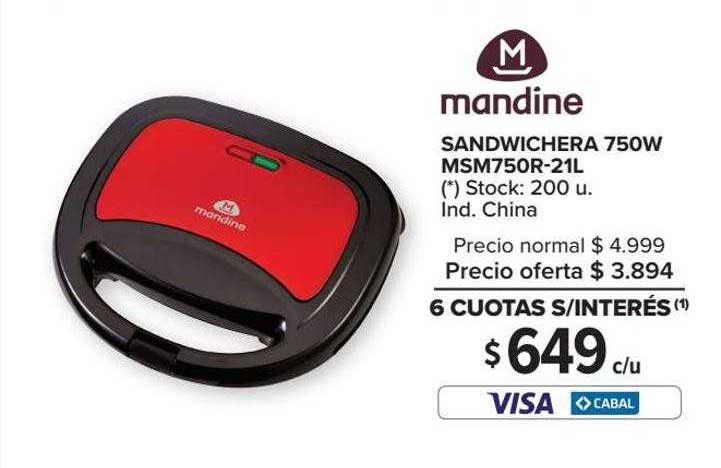 Carrefour Mandine Sandwichera 750w Msm750r-21l