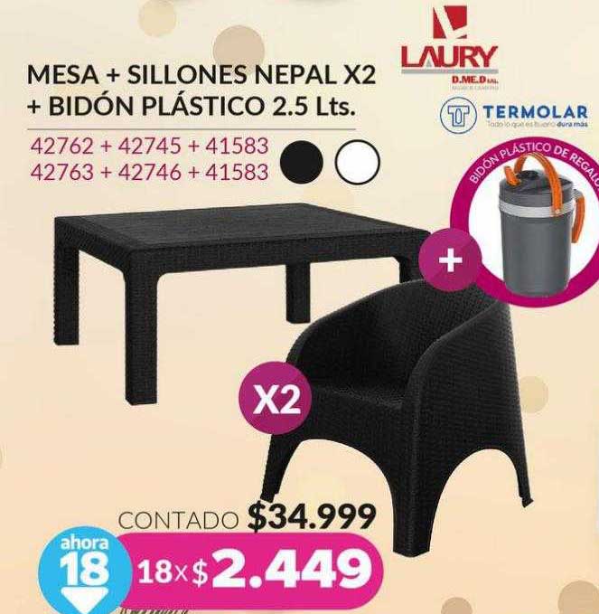 Petenatti Hogar Mesa + Sillones Nepal X2 + Bidón Plástico 2.5 Lts Laury