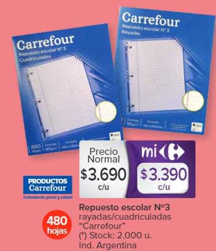 Carrefour Repuesto Escolar N°3 Rayadas Cuadriculadas Carrefour