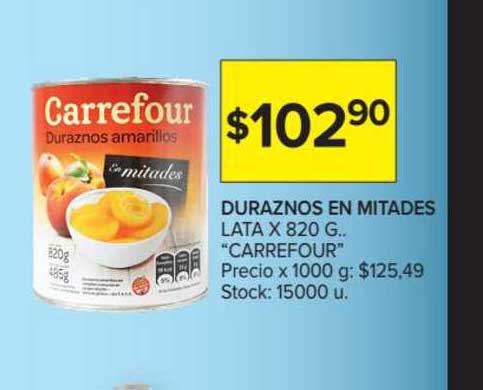 Carrefour Market Duraznos En Mitades Lata X 820 G.. 
