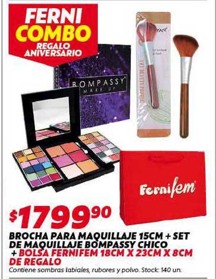 Oferta Brocha Para Maquillaje 15cm + Set De Maquillaje Bompassy Chico +  Bolsa Fernifem 18cmx23cmx8cm De Regalo en Ferniplast