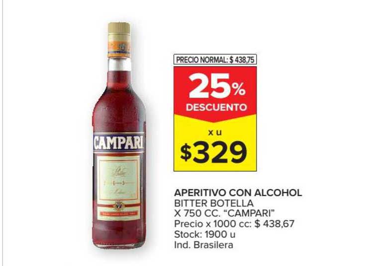 Oferta Con Alcohol Bitter Botella 750 CC. "Campari" en Carrefour