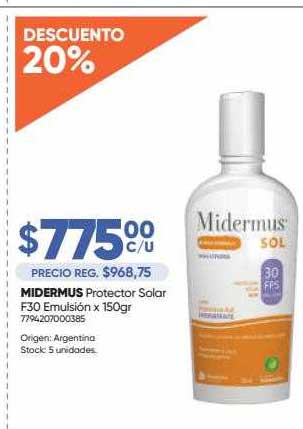 Farmacias Del Centro Midermus Protector Solar F30 Emulsión Descuento 20%