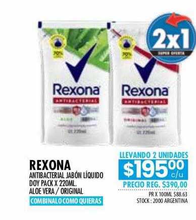 Oferta Rexona Antibacterial Jabón Líquido Doy Pack Aloe Vera Original ...