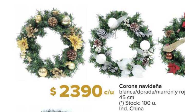 Oferta Corona Navideña Blanca Dorada Marrón Y Rojo 45 Cm en Carrefour