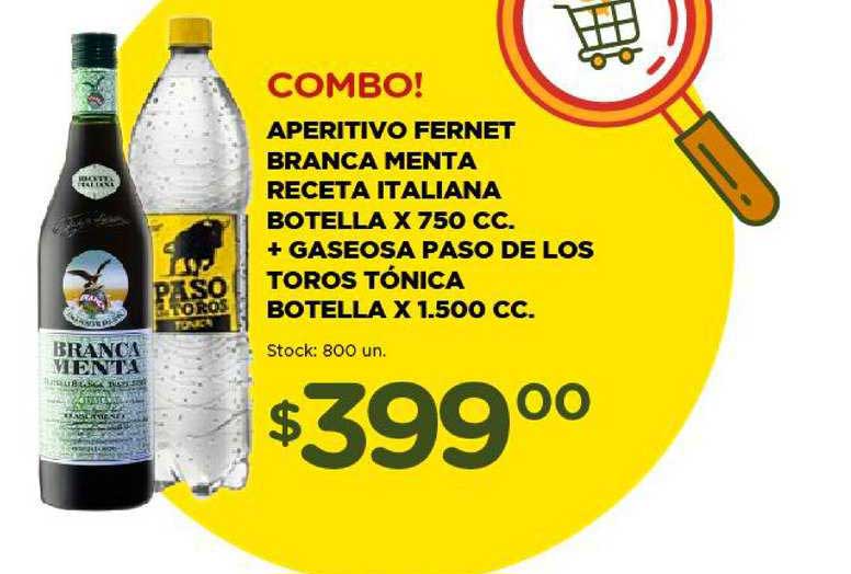 Oferta Aperitivo Fernet Branca Menta Receta Italiana Botella X 750 Cc. +  Gaseosa Paso De Los Toros Tónica Botella en Super Mami