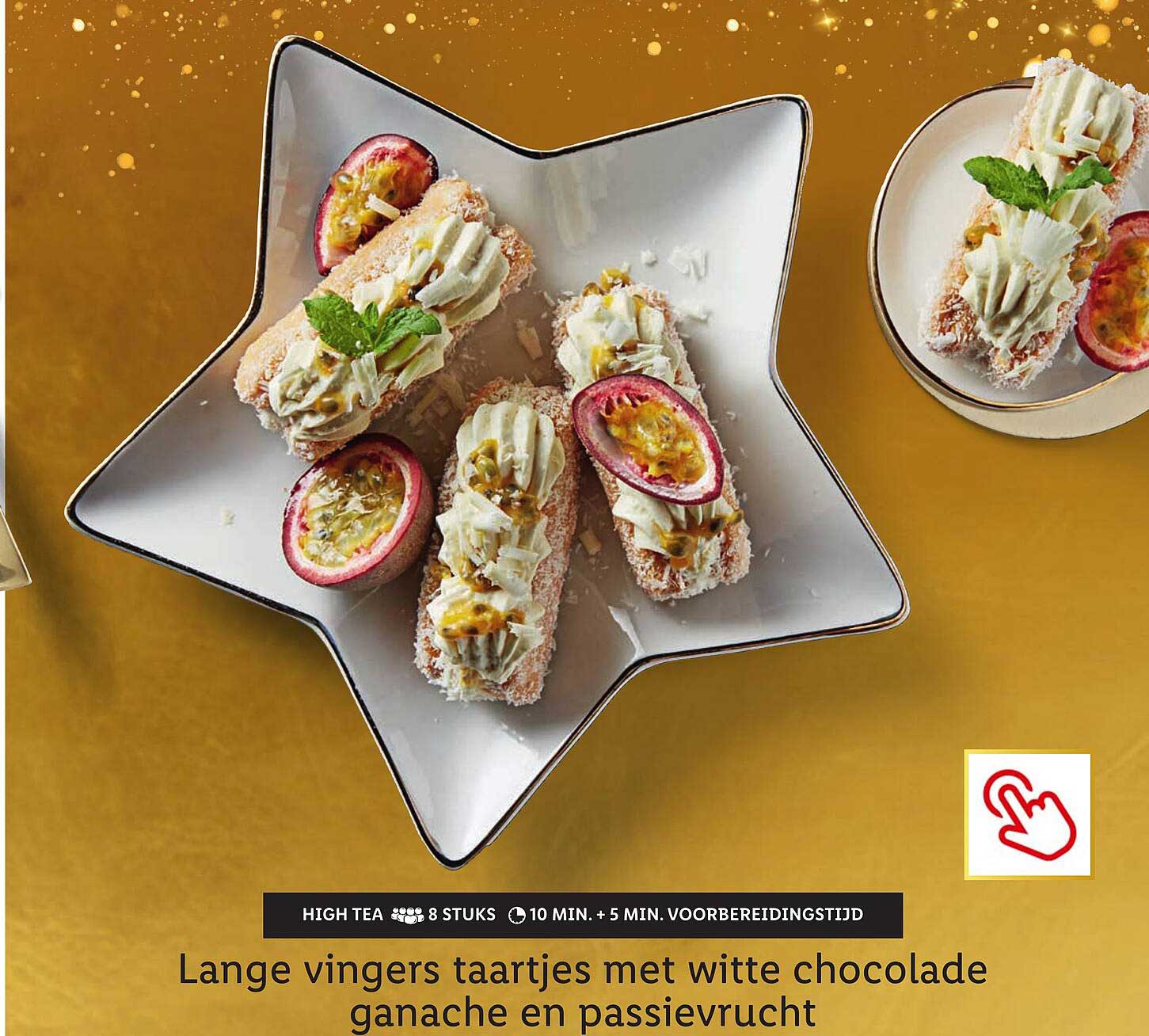 Lange vingers taartjes met witte chocolade ganache en passievrucht