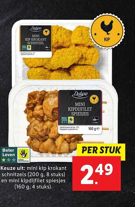 MINI KIP KROKANT SCHNITZELS en MINI KIPDIJFILLET SPIESJES