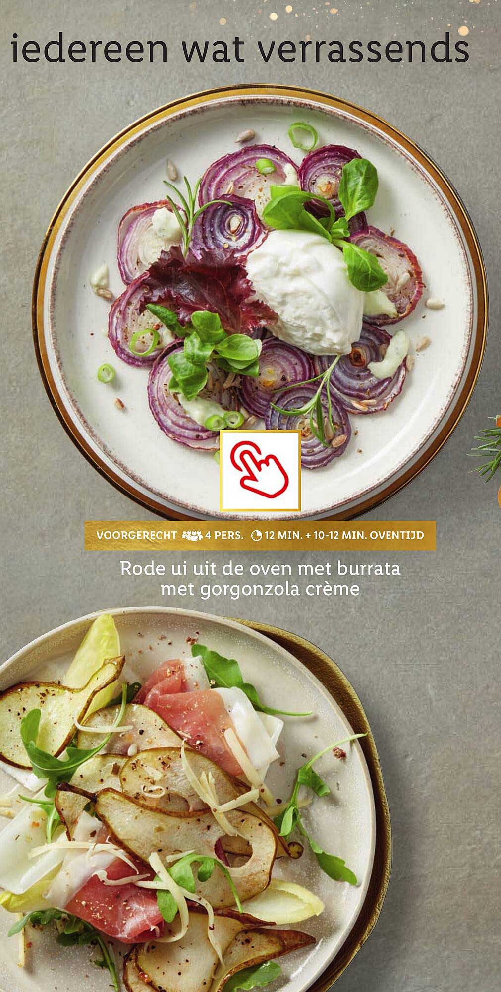 Rode ui uit de oven met burrata met gorgonzola crème