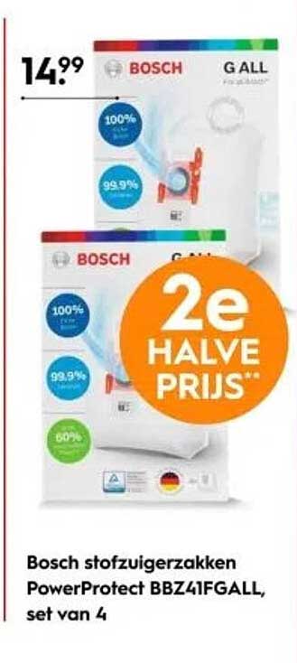 Bosch stofzuigerzakken PowerProtect BBZ41IFGALL, set van 4