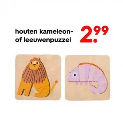 houten kameleon- of leeuwenpuzzel