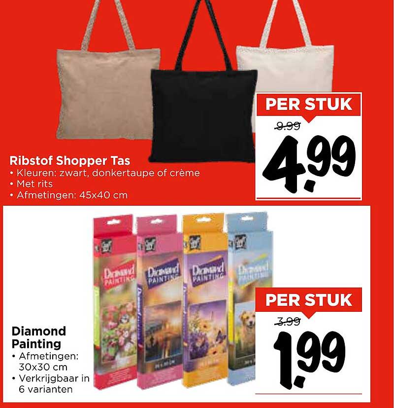 Ribstof Shopper Tas Diamond Painting aanbieding bij Vomar