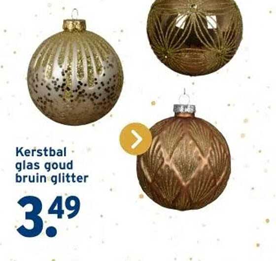 Kerstbal glas goud bruin glitter