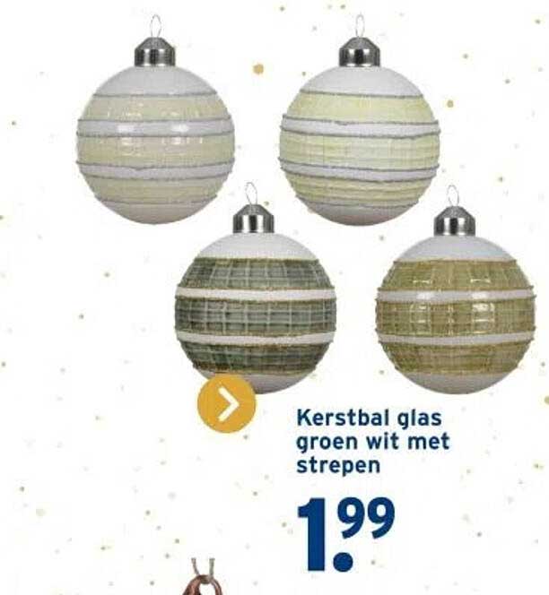 Kerstbal glas groen wit met strepen