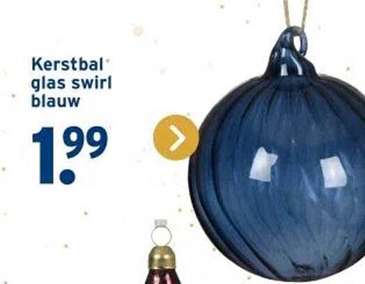 Kerstbal glas swirl blauw