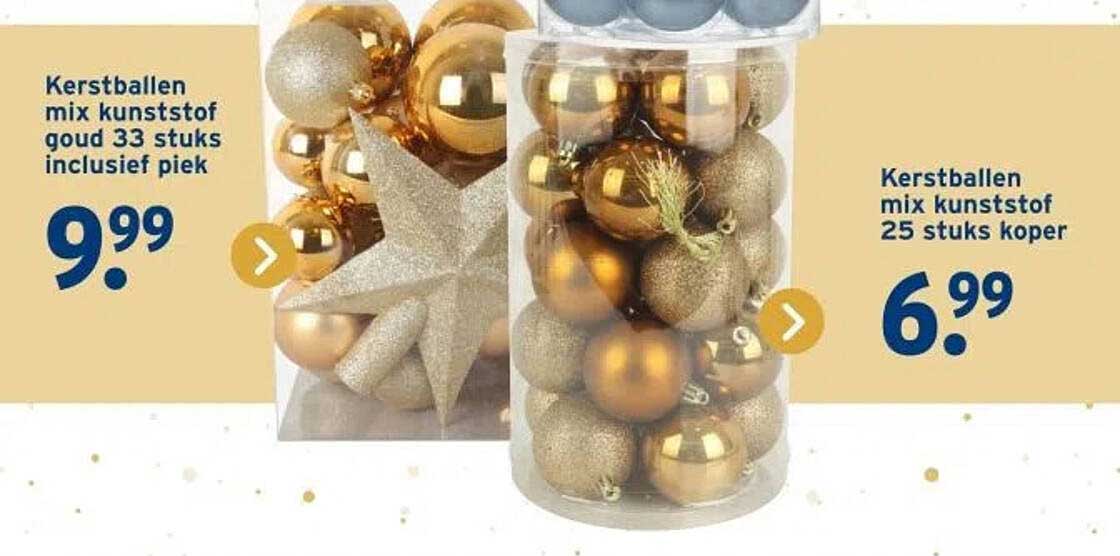 Kerstballen mix kunststof goud 33 stuks inclusief piek