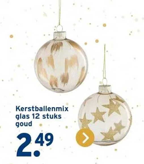 Kerstballenmix glas 12 stuks goud