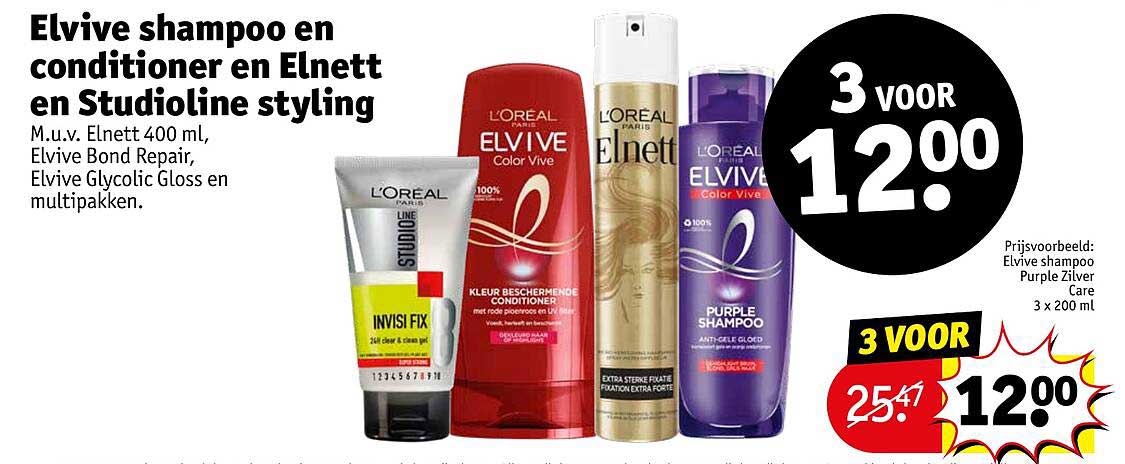 Elvive shampoo en conditioner en Elnett en Studioline styling