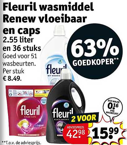 Fleuriil wasmiddel Renew vloeibaar en caps