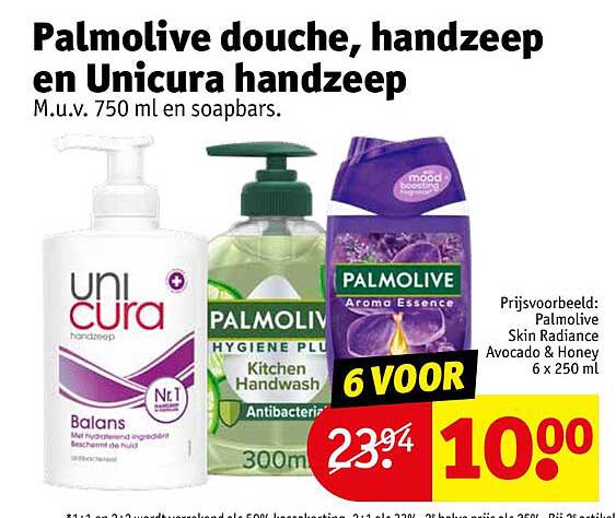 Palmolive douche, handzeep en Unicura handzeep