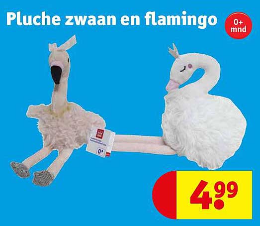 Pluche zwaan en flamingo