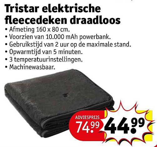 Tristar elektrische fleecedeken draadloos