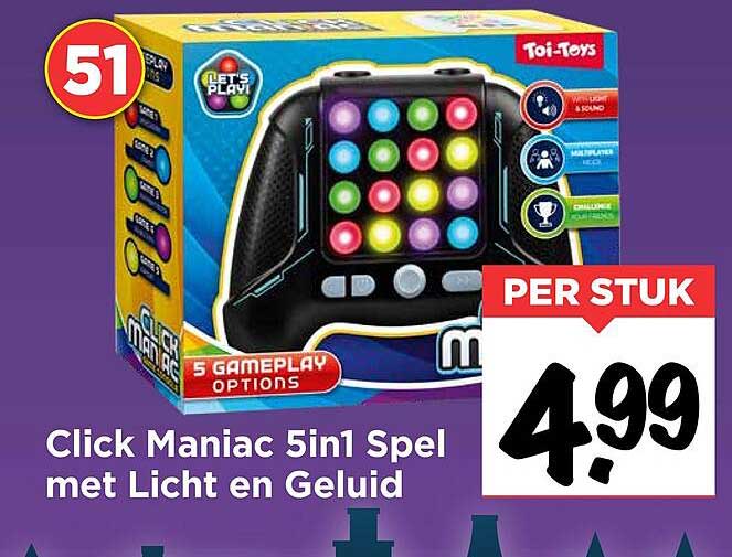 Click Maniac 5in1 Spel met Licht en Geluid