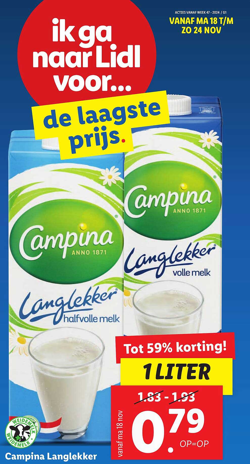 Campina Langlekker halfvolle melk