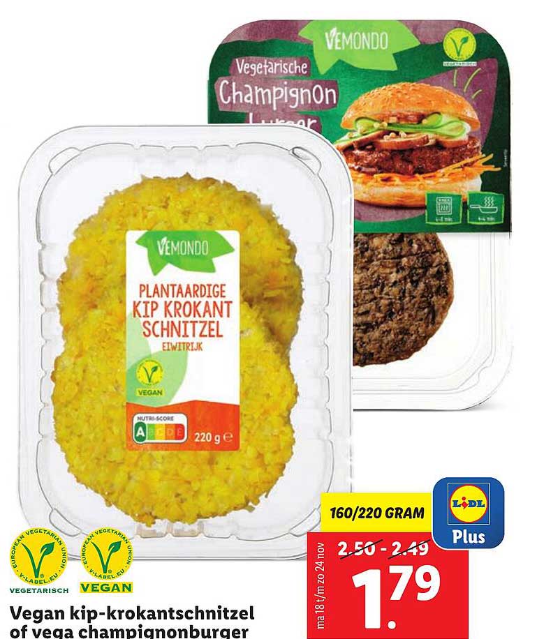 Vegan kip-krokantschnitzel of vega champignonburger