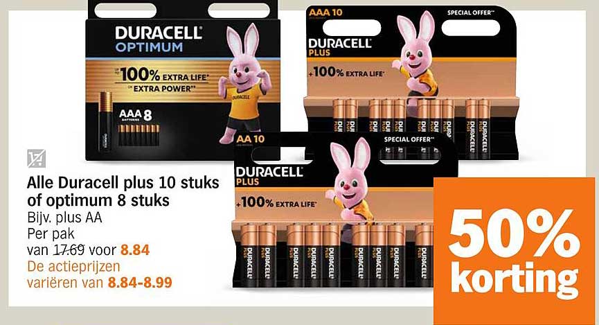 Alle Duracell plus 10 stuks of optimum 8 stuks