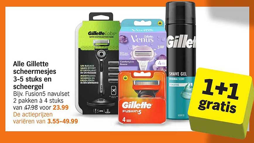 Alle Gillette scheermesjes 3-5 stuks en scheergel