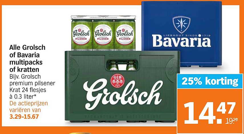 Alle Grolsch of Bavaria multipacks of kratten