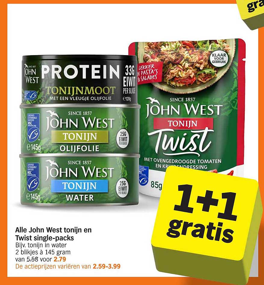 Alle John West tonijn en Twist single-packs