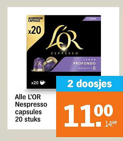 Alle L’OR Nespresso capsules 20 stuks