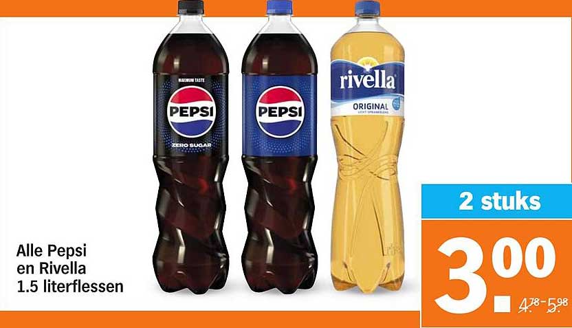 Alle Pepsi en Rivella 1.5 literflessen