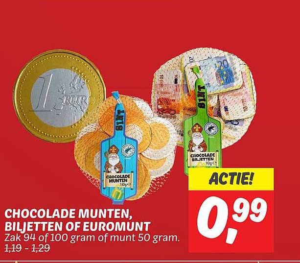 CHOCOLODE MUNTEN, BILJETTEN OF EUROMUNT