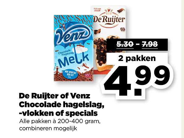 De Ruijter of Venz Chocolade hagelslag, -vlokken of specials