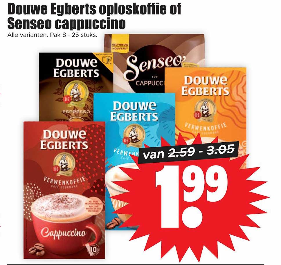 Douwe Egberts oploskoffie of Senseo cappuccino