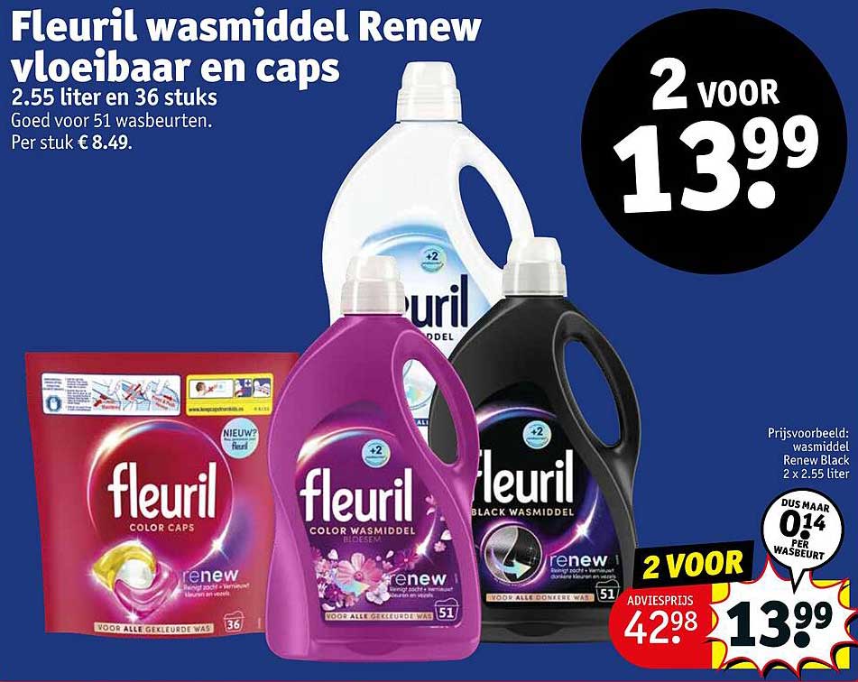 Fleuril wasmiddel Renew vloeibaar en caps