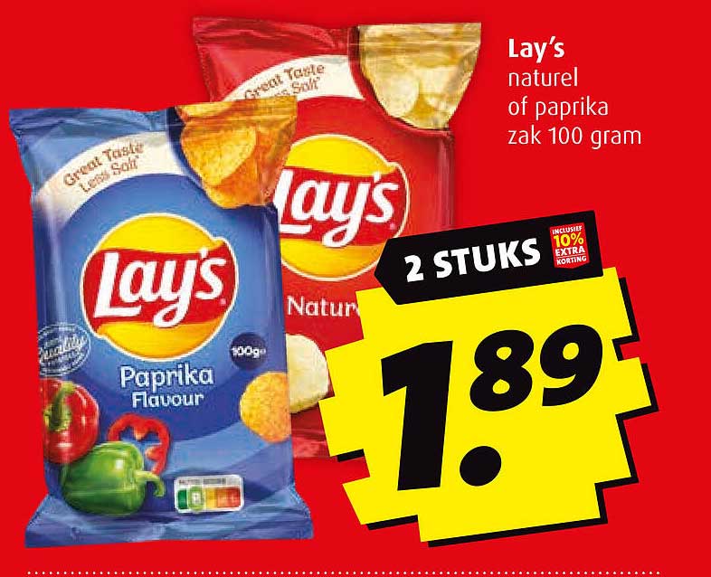 Lay's naturel of paprika zak 100 gram