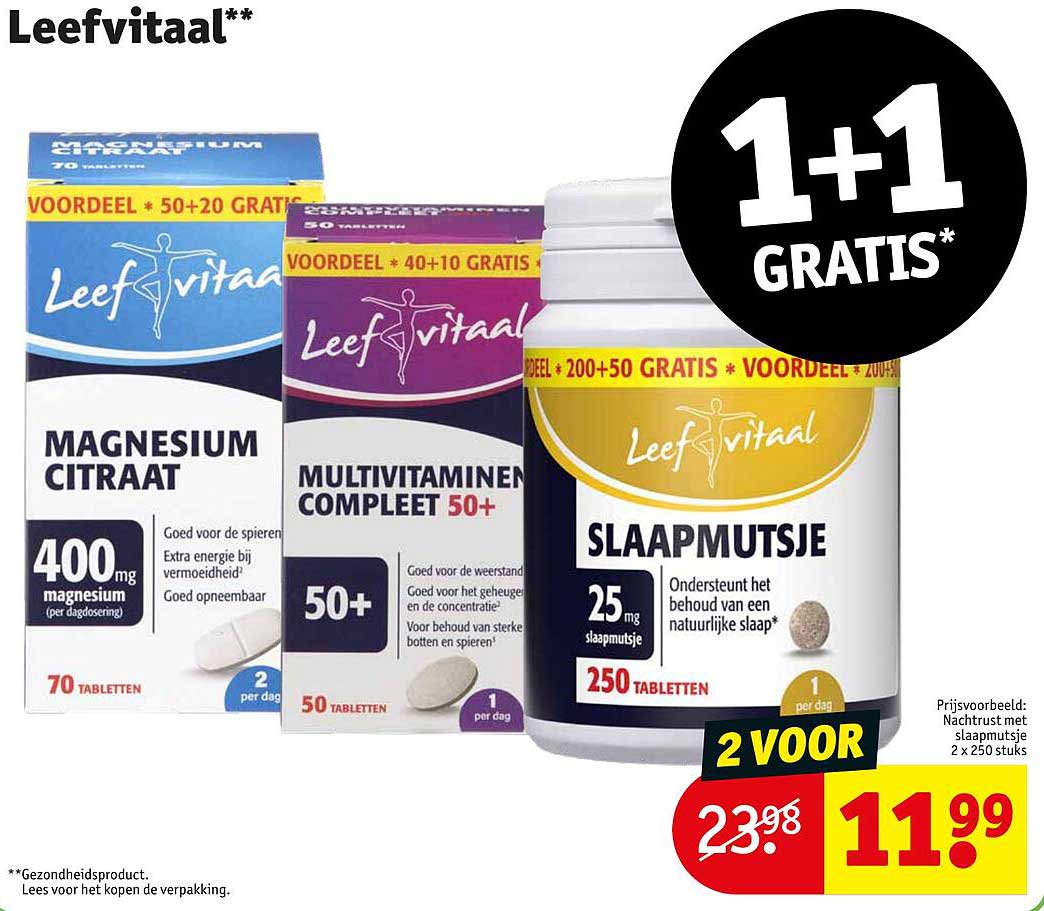 Leefvitaal Magnesium Citraat  
Leefvitaal Multivitaminen Compleet 50+  
Leefvitaal Slaapmutje