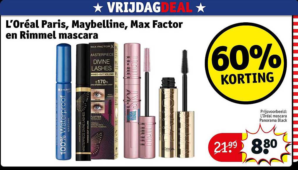 L'Oréal Paris, Maybelline, Max Factor en Rimmel mascara