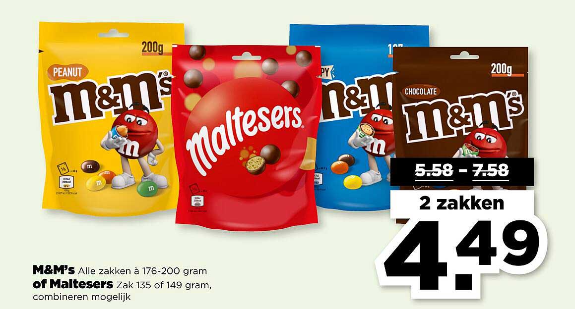 M&M's Alle zakken à 176-200 gram of Maltesers Zak 135 of 149 gram, combineren mogelijk