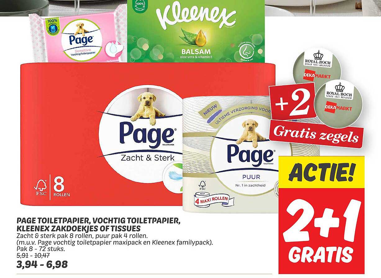 PAGE TOILETPAPIER, VOCHTIG TOILETPAPIER, KLEENEX ZAKDOEKJES OF TISSUES