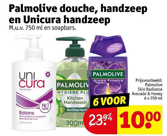 Palmolive douche, handzeep en Unicura handzeep