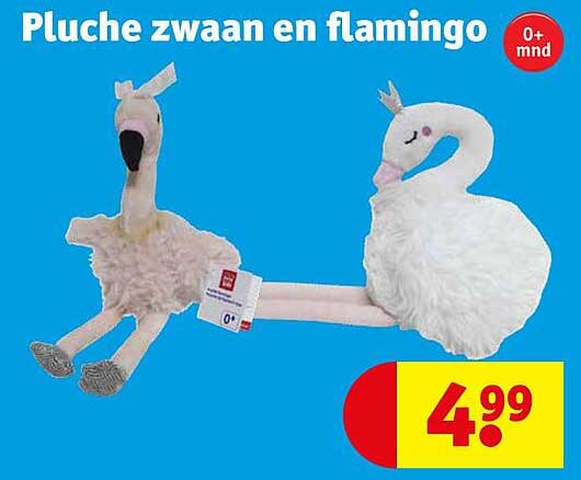 Pluche zwaan en flamingo