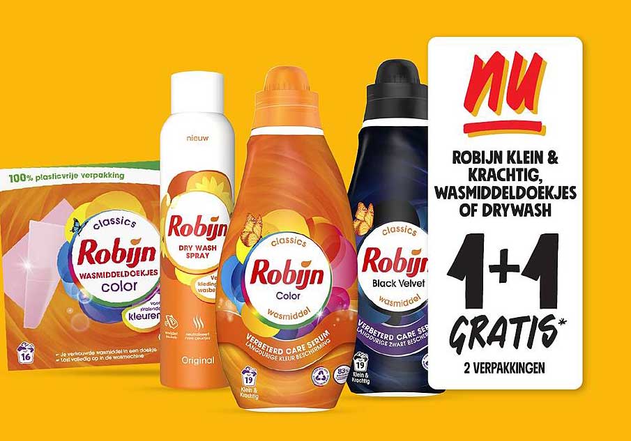 ROBIJN KLEIN & KRACHTIG, WASMIDDELDOEKEJES OF DRYWASH 1+1 GRATIS*