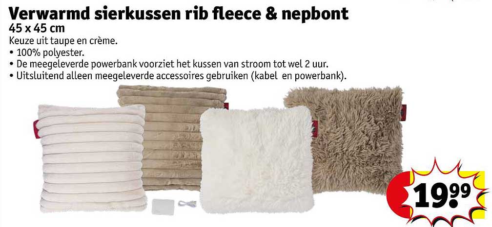 Verwarmd sierkussen rib fleece & nep bont