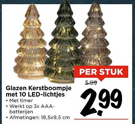 Glazen Kerstboompje met 10 LED-lichtjes